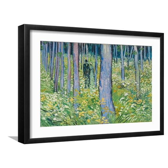 Art.com Undergrowth with Two Figures, 1890 Giclee Print by Vincent van Gogh, Black Frame Wall Art, 23" x 17"