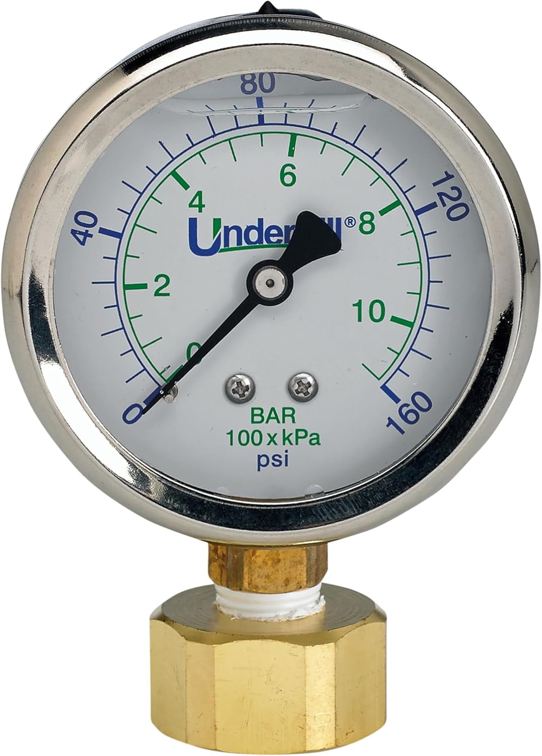 Underhill Water Pressure Gauge 3/4Inch 160 PSI, POC Hose Bib with Dial