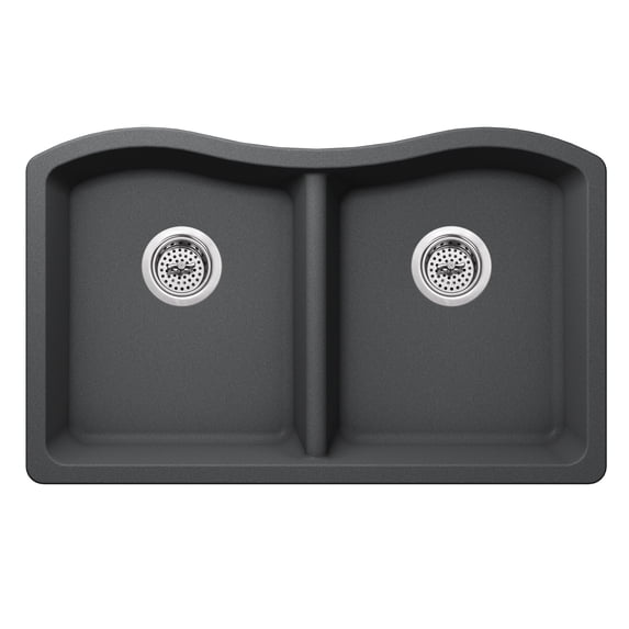 Undermount 32-1/2 in. x 20 in. 50/50 Bowl Quartz Kitchen Sink in Gray