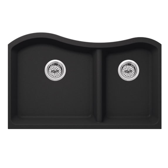 Undermount 32-1/2 in. x 20 in. 60/40 Bowl Quartz Kitchen Sink in Onyx Black
