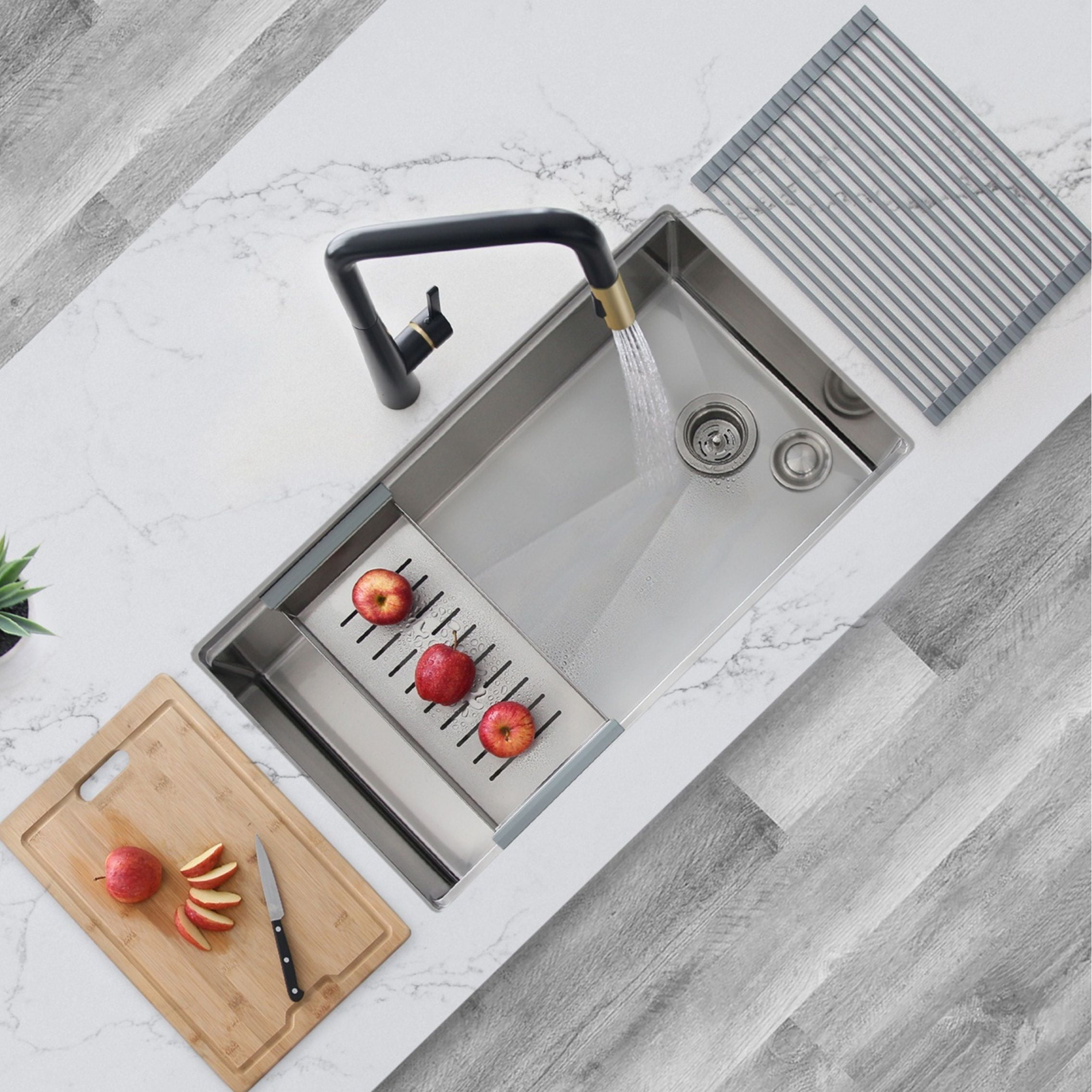 Undermount 33 inch Stainless Steel Single Bowl Workstation Kitchen Sink