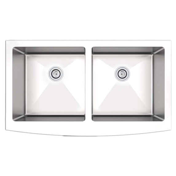 Undermount 35-7/8 in. 50/50 Apron Front 16 Ga. Stainless Steel Kitchen Sink
