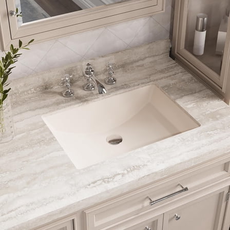 Undermount Bathroom Sink, 21 x 15 Inch Rectangle Porcelain Finish Bathroom Sink Deep Basin with Overflow, Ceramic Modern Lavatory Vanity Sinks Mounted Under the Counter (Bone)
