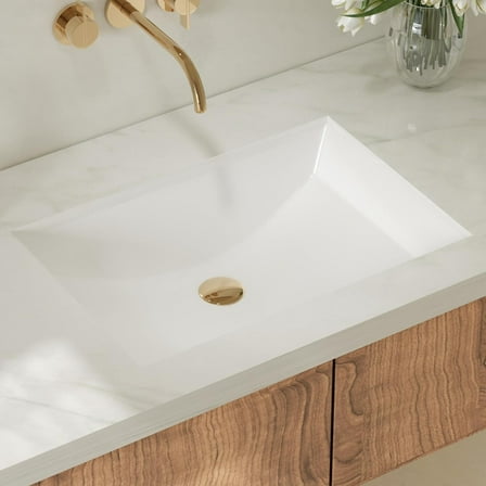 Undermount Bathroom Sink, 21 x 15 Inch Rectangle Porcelain Finish Bathroom Vessel Sink Deep Basin with Overflow, White Ceramic Modern Lavatory Vanity Sink Mounted Under The Counter