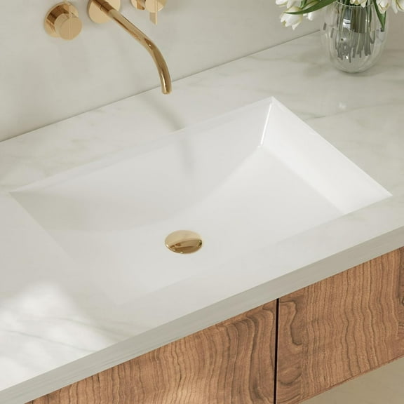 Undermount Bathroom Sink, 21 x 15 Inch Rectangle Porcelain Finish Bathroom Vessel Sink Deep Basin with Overflow, White Ceramic Modern Lavatory Vanity Sink Mounted Under The Counter