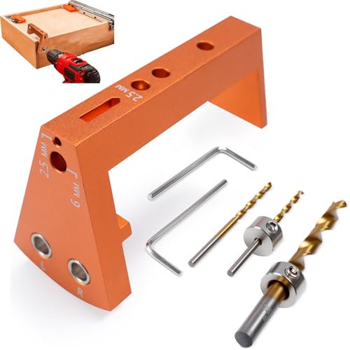 Undermount Drawer Slide Drilling Guide Kit Compatible with Blum Tandem, Drawer Slide Kit Includes Aluminum Alloy Angle Guide, 6mm & 2.5mm Brad Point Drill bits, Stop Collars, and hex Wrench