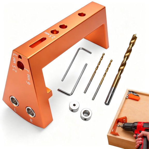 Undermount Drawer Slide Drilling Guide Kit Compatible with Blum Tandem, Drawer Slide Kit Includes Aluminum Alloy Angle Guide, 6mm & 2.5mm Brad Point Drill bits, Stop Collars, and hex Wrench