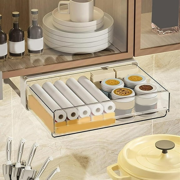 Undermount Drawers, Self Adhesive Drawer Storage Box, Plastic Storage Organizer for Kitchen, Cabinet Convenient Stationery Organizer Rack For Students And Professionals Study Desk Drawer