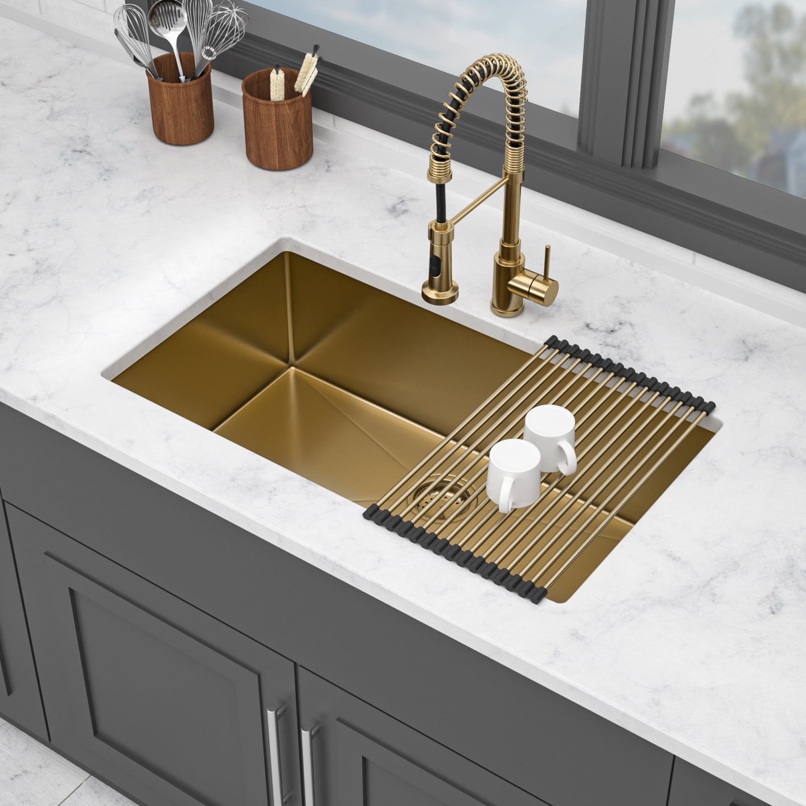 Undermount Gold Kitchen Sink - 32" x 19" Stainless Steel 16 Gauge Deep ...
