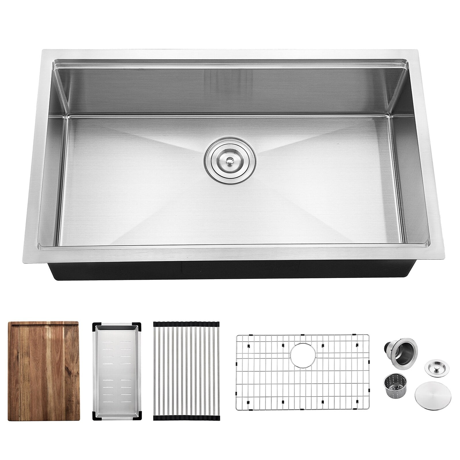 304 Stainless Steel 32 in. Single Bowl Undermount Workstation Kitchen Sink with Grid Board Colander Drying Rack