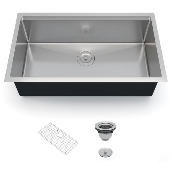 Undermount Kitchen Sink 33 Inch - Stainless Steel Single Basin with Drain Board