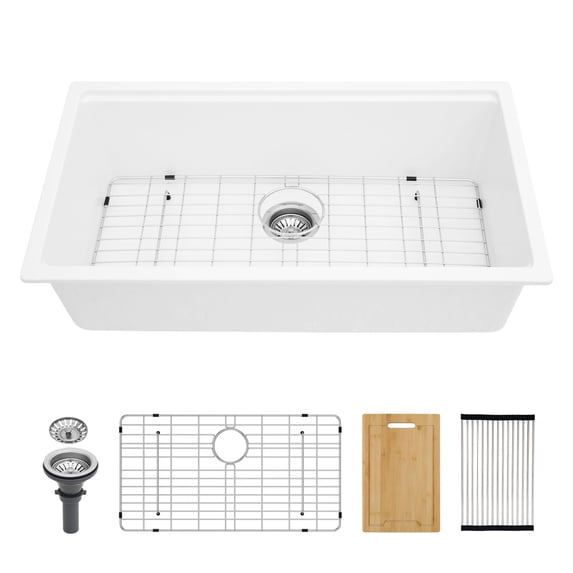 Undermount Kitchen Sink, Quartz Kitchen Sink - 30" x 19" x 9.65" White granite composite Workstation undermount kitchen sink, White Stainless Steel Kitchen Sink,Quartz Farmhouse Kitchen Sink