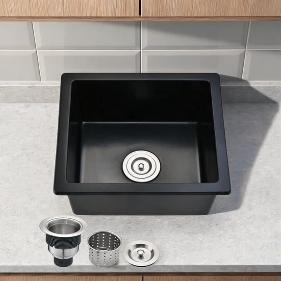 Undermount Single Basin Bar Sink Quartz Deep Black easy-clean for Kitchen Prep Areas
