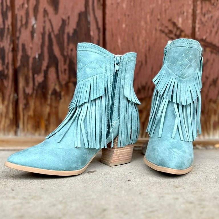 Turquoise fringe outlet booties