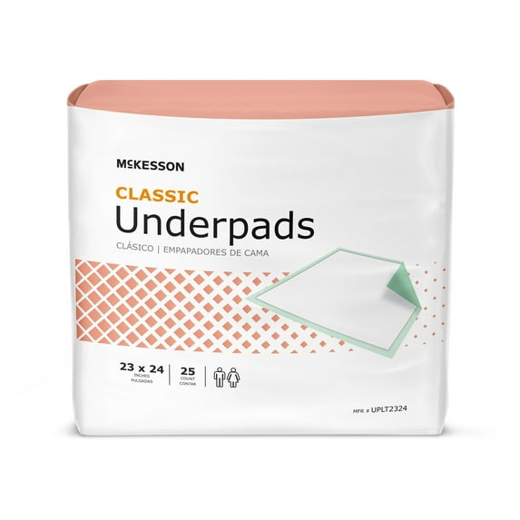 Underpad, McKesson Lite, 23 X 24 Inch Disposable Fluff / Polymer Light Absorbency, UPLT2324 - Pack of 25