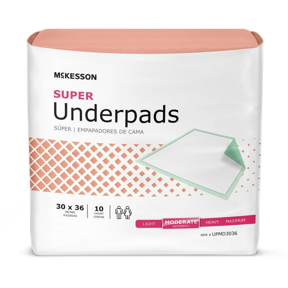McKesson Super Underpads for Incontinence, Moderate Absorbency - 30 in x 36 in, 100 Ct