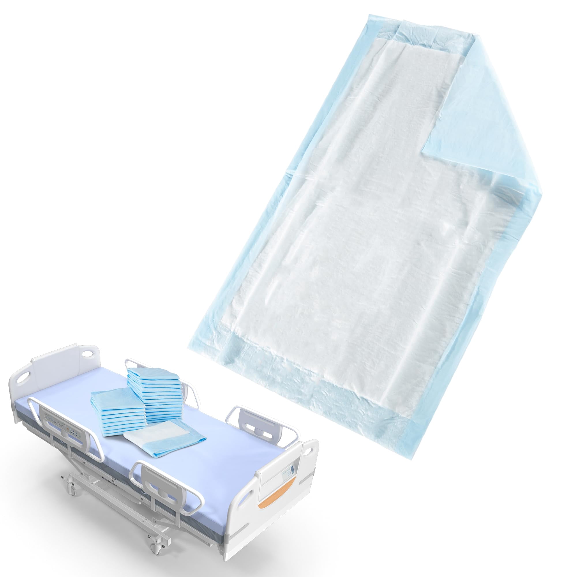 Blue Disposable Bed Underpads, Light Absorbency Leak-Control, 300 Count, 17 x 24 in
