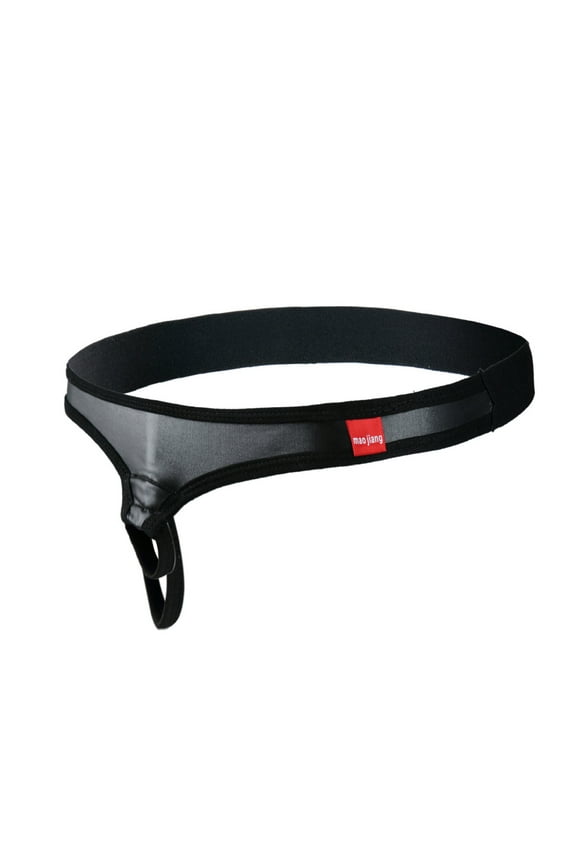 Underpants Jockstrap Metal Ring Low Waist Hollow Out Open T-Back Breathable Stretch Strap Erotic Underpants Valentine's Day Gift for Husband Black L