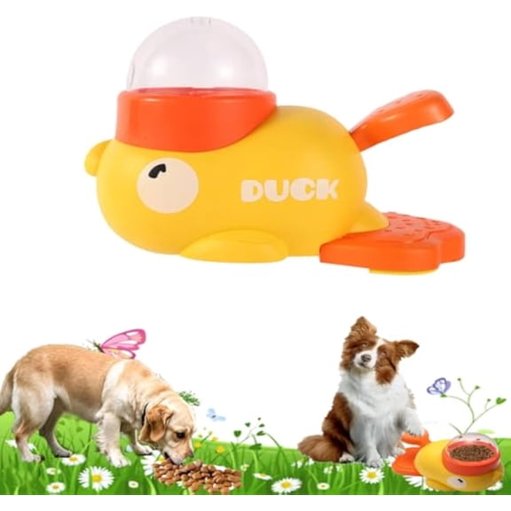 Underpawsco Treat Toy, Duck Dog Food Dispenser, 2-in-1 Dog Interactive Slow Feeder Toy, Fun Duck-Shape Design for Interaction Treats Feeder (Yellow)