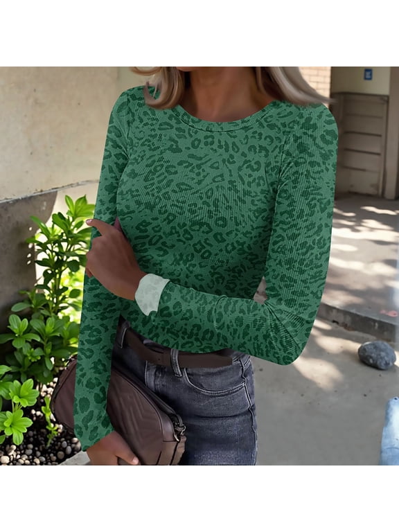 Underscrub Long Sleeve Women Comfy Knit Tops Casual Crew Neck Floral Shirt Fall Winter Soft Under Tops for Daily Wear, L