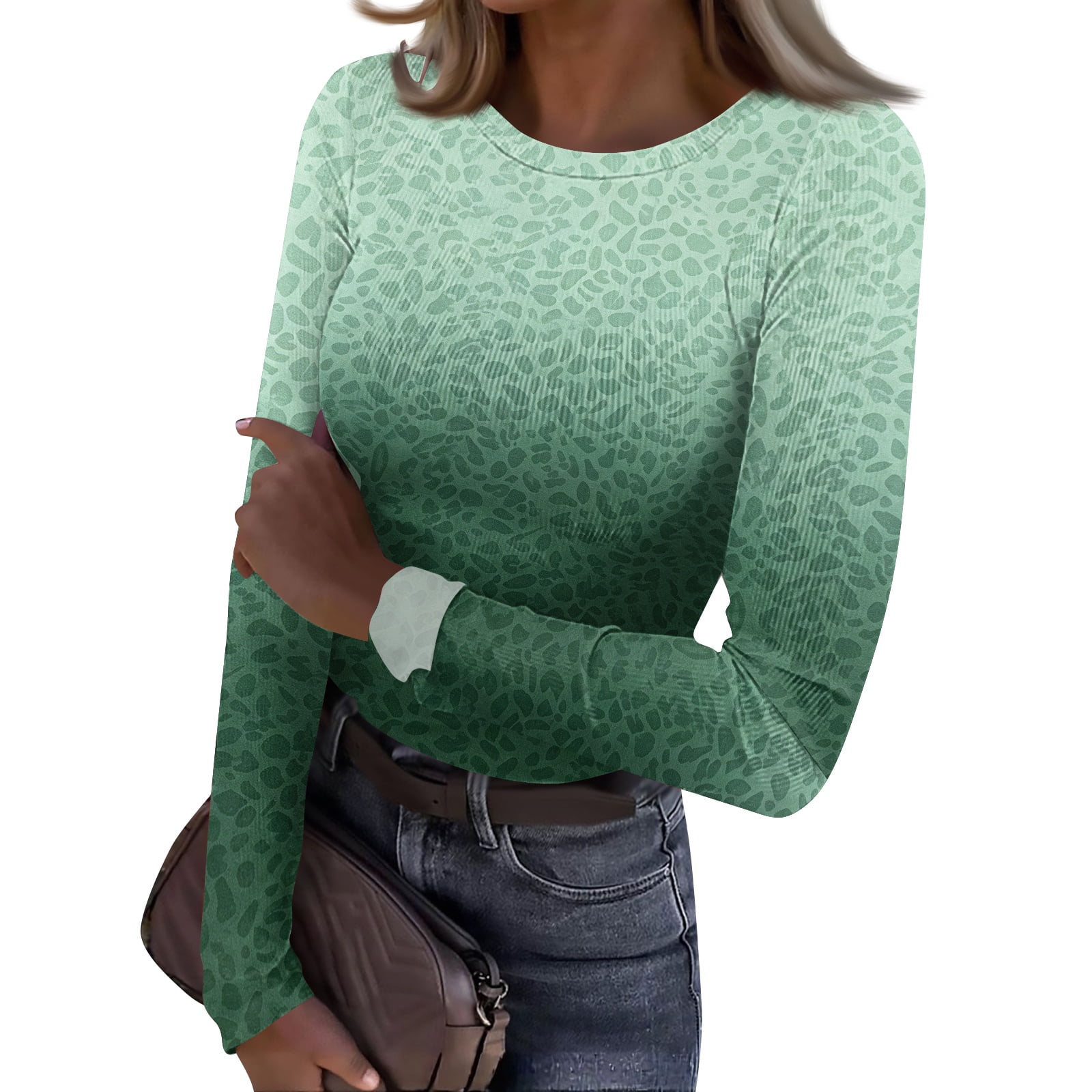 Underscrub Long Sleeve Women Leopard Print Ribbed Fitted Slim Vintage ...