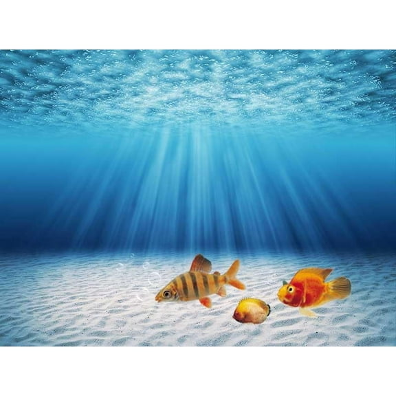 Undersea Aquarium Background, Blue Ocean Sea Sunshine Underwater Fish Tank, Sunlight Fish Tank Background Aquarium Decorations Poster with 8 EVA Double-Sided Tape
