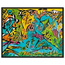 Undersea Canvas Bright Colorful Abstract Wall Art by Art Remedy, Black Frame, 20" x 16"