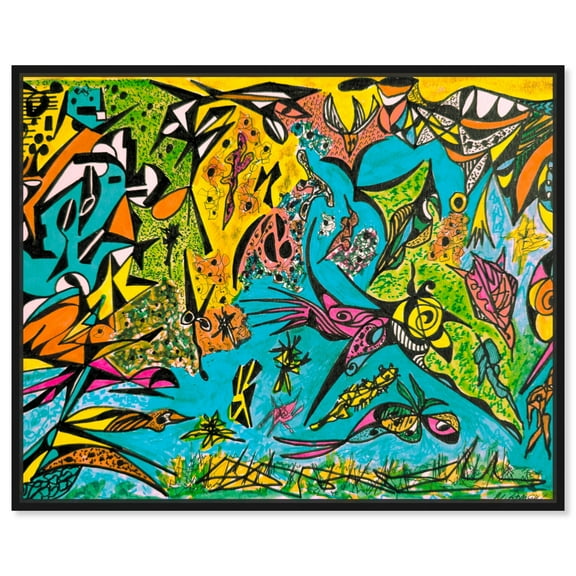 Undersea Canvas Bright Colorful Abstract Wall Art by Art Remedy, Black Frame, 20" x 16"