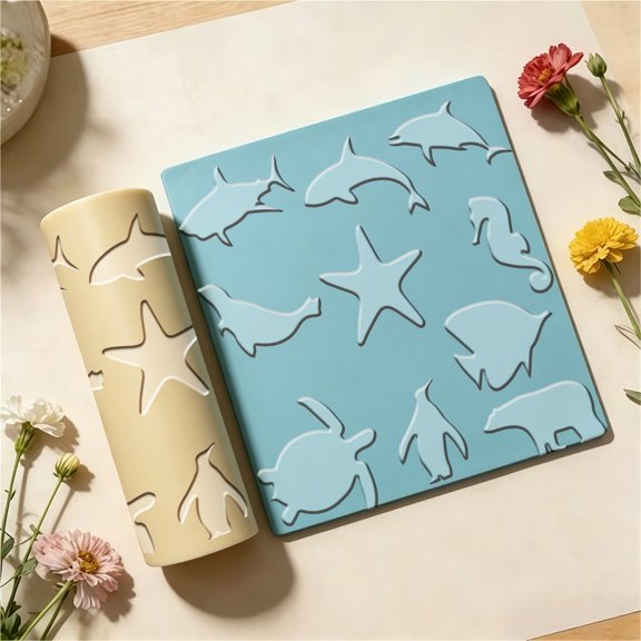 Undersea Creature Silhouette Polymer Clay Embossing Roller for Crafts