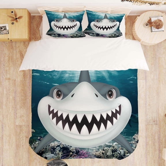 Undersea Shark Bedding Set, Cartoon Animal Quilt Set Bedding Set, Suitable for Men and Women's Bedrooms