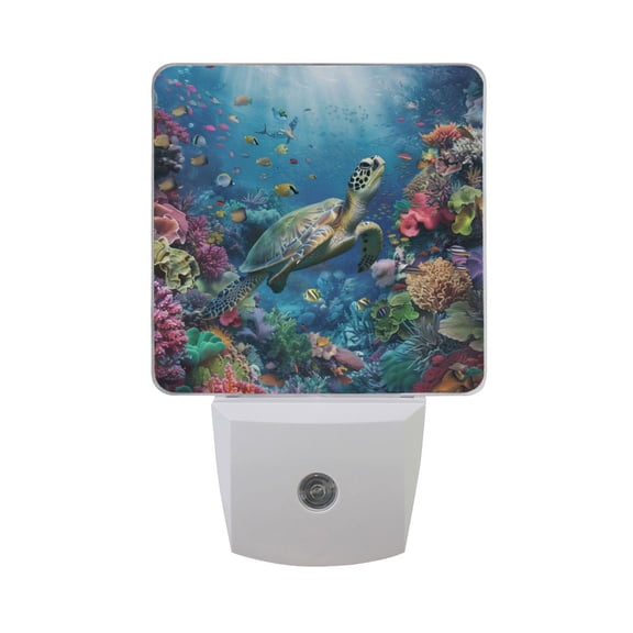 Undersea Turtle and Fish Night Light 2 Pack LED Nightlight Plug into Wall Dusk to Dawn Sensor Soft White