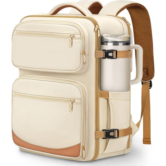 Underseat 40L Travel Backpack with Shoe Compartment, TSA Approved Frontier Airlines Personal Item Bag, 18x14x8 inches Travel Bag for Women Weekender Fits Spirit Frontier Allegiant, Beige