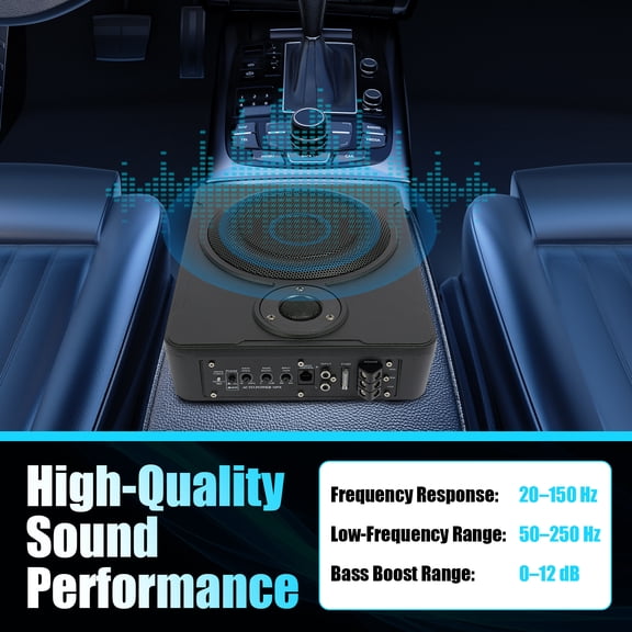 Underseat Car Subwoofer 8in with Built in Amp, 600W Power Amplified Subwoofer HiFi Slim Speaker