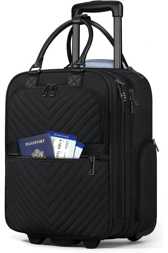 Underseat Carry On Luggage with Wheels, 16-inch Airline Approved Luggage Lightweight Softside Underseater Travel Suitcases Durable Overnight Bag Rolling Carry-on Bag for Women Men, Black