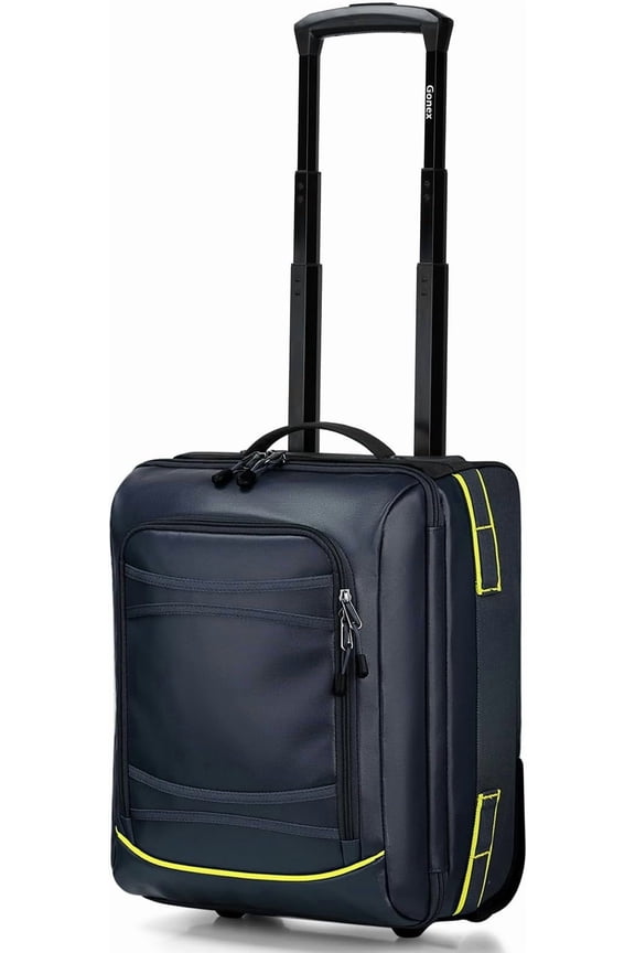 Underseat Carry  Luggage with Wheels, 16 inch PVC Small Wheeled Travel Luggage for Airline, Rolling Overnight Weekender Suitcase for Men Women 30L, Navy Blue