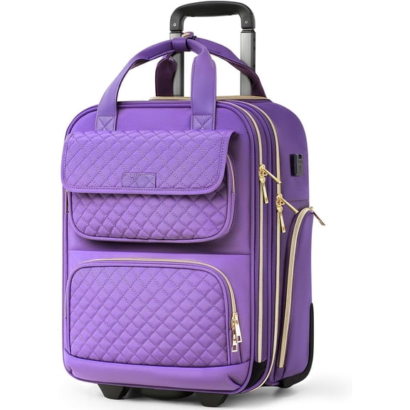 Underseat Carry Luggage with Wheels, Airline Approved Personal Item Luggage, 16-Inch Multi-functional Underseat Luggage, Lightweight Overnight Suitcase for Women, Bussiness, Travel,