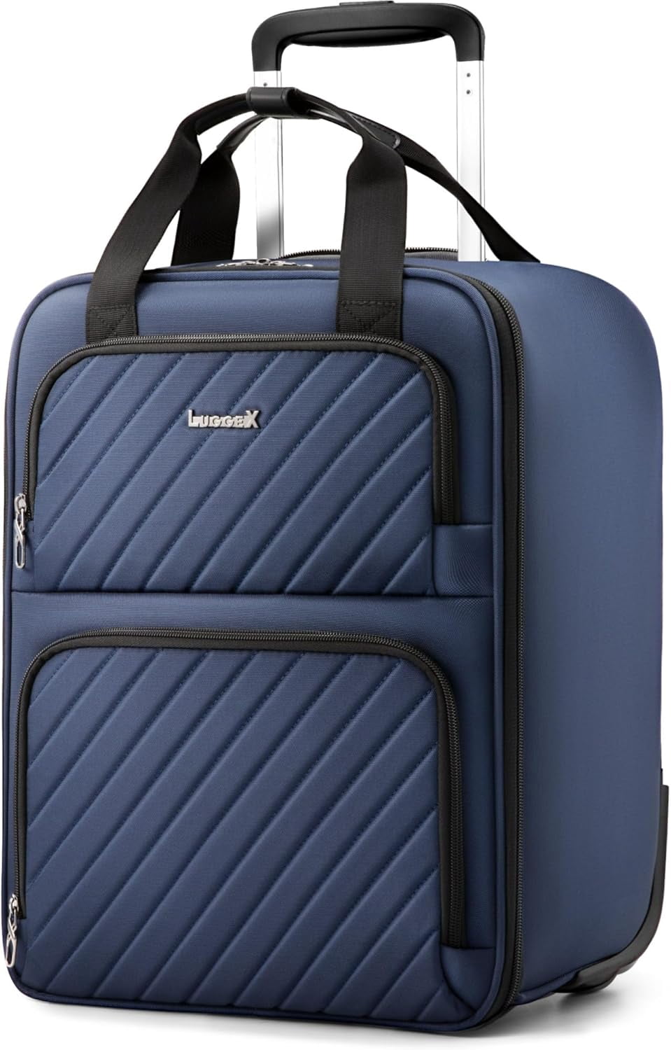 Underseat Carry On Luggage with Wheels, UDK-Plus Large-Capacity Lightweight Soft Sided Personal Item Suitcase for Short Trips (UX-Plus, Blue Black, 16 Inch)