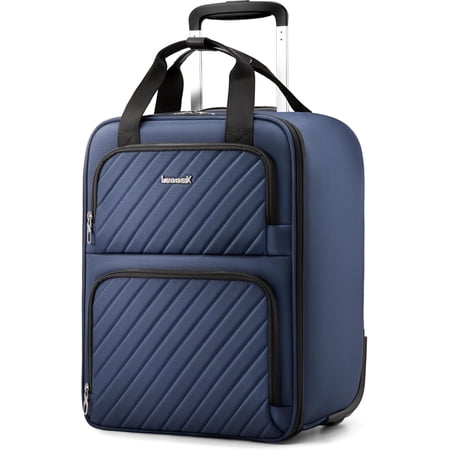 Underseat Carry On Luggage with Wheels, UDK-Plus Large-Capacity Lightweight Soft Sided Personal Item Suitcase for Short Trips (UX-Plus, Blue Black, 16 Inch)