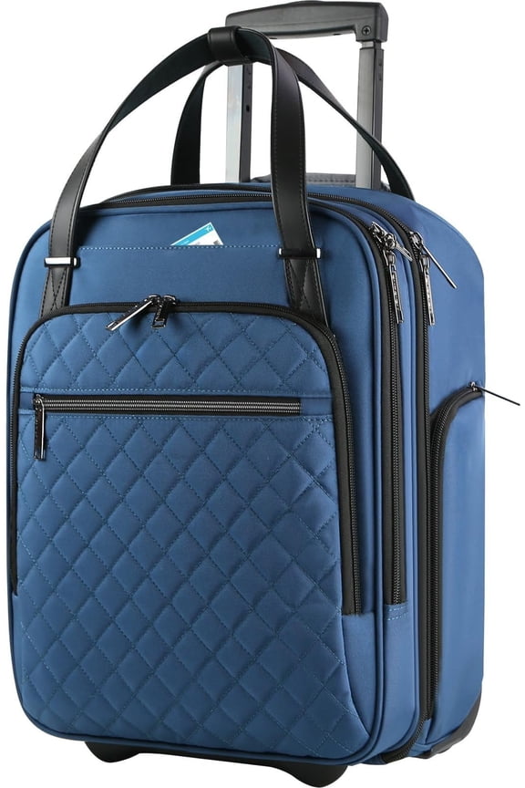 Underseat Carry  Wheeled - 16" Carry  Bag with Wheels Multi-functional Lightweight Rolling Bag Overnight Weekender Small Suitcase for Women Men Travel Business, Haze Blue