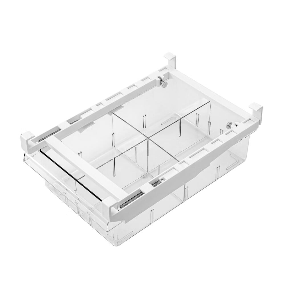 Undershelf Fridge Drawer Organizer - Easy-to-Mount Pull Out Drawer with Clear Dividers - Refrigerator Organizers and Storage for Cheese, Fruits, Vegetables, Snacks, Deli Meats & More - 12x8x3.5