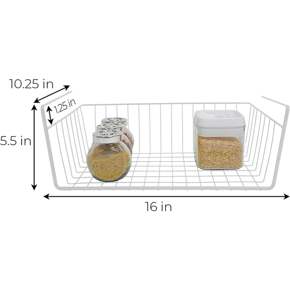Undershelf Storage Basket Set of 6 Medium White Wire Frame Organizer for Kitchen Pantry Cabinet