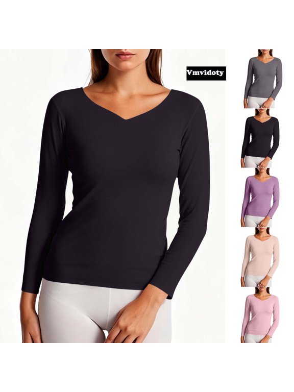 Undershirt for Women Ultra Thin Long V Neck Base Layer Top Black 3XL