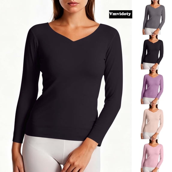 Undershirt for Women Ultra Thin Long V Neck Base Layer Top Black XL