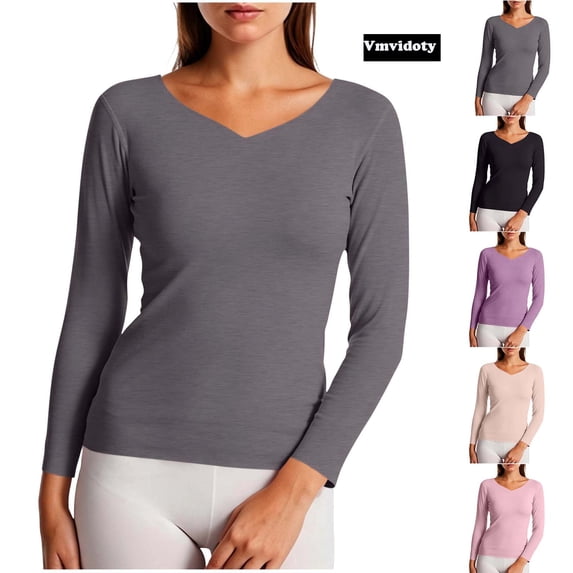 Undershirt for Women Ultra Thin Long V Neck Base Layer Top Gray 3XL