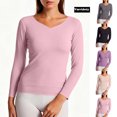 thumbnail image 1 of Undershirt for Women Ultra Thin Long V Neck Base Layer Top Pink L, 1 of 6