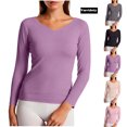 thumbnail image 1 of Undershirt for Women Ultra Thin Long V Neck Base Layer Top Purple XL, 1 of 6