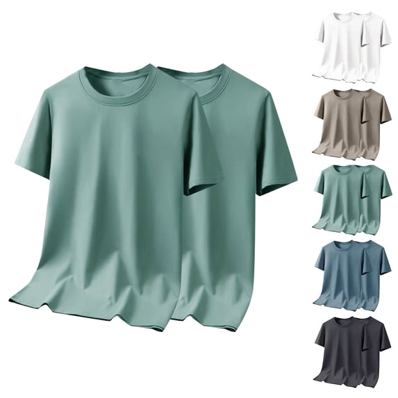 Undershirts Dqueduo Men's Super Value Solid-Color Short Sleeve Crew Neck Tee Large Size, 2 Pack Green XXXXXL