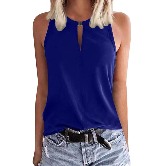 Undershirts For Women, Summer Fashion Casual Round Neck Loose Casual Solid Color Sleeveless T Shirt For Women Blue
