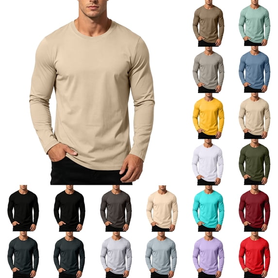 Undershirts for Men Zaewscy Men's Round-neck Undershirt And Winter Casual Wear Outer Wear Or Inner Wear Regular Shoulder Color Cultural Undershirt Long-sleeved T-shirt To Beige XL
