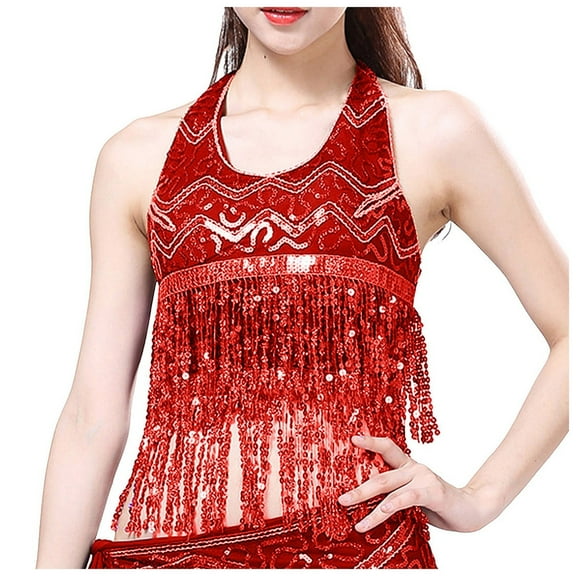 Undershirts for Women Women Glitter Wrap Top Dance Performance Fringe Top Bra Business Casual Winter Women Camisole Top Loose Chicken Tops for Women Womens Top Long